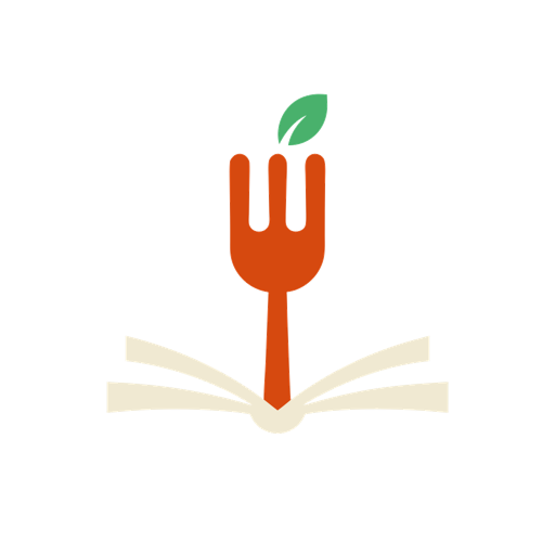 PlateFluent logo — a fork with a leaf, rising from an open book